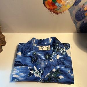 KY's Blue Mens Hawaiian Button Down Shirt